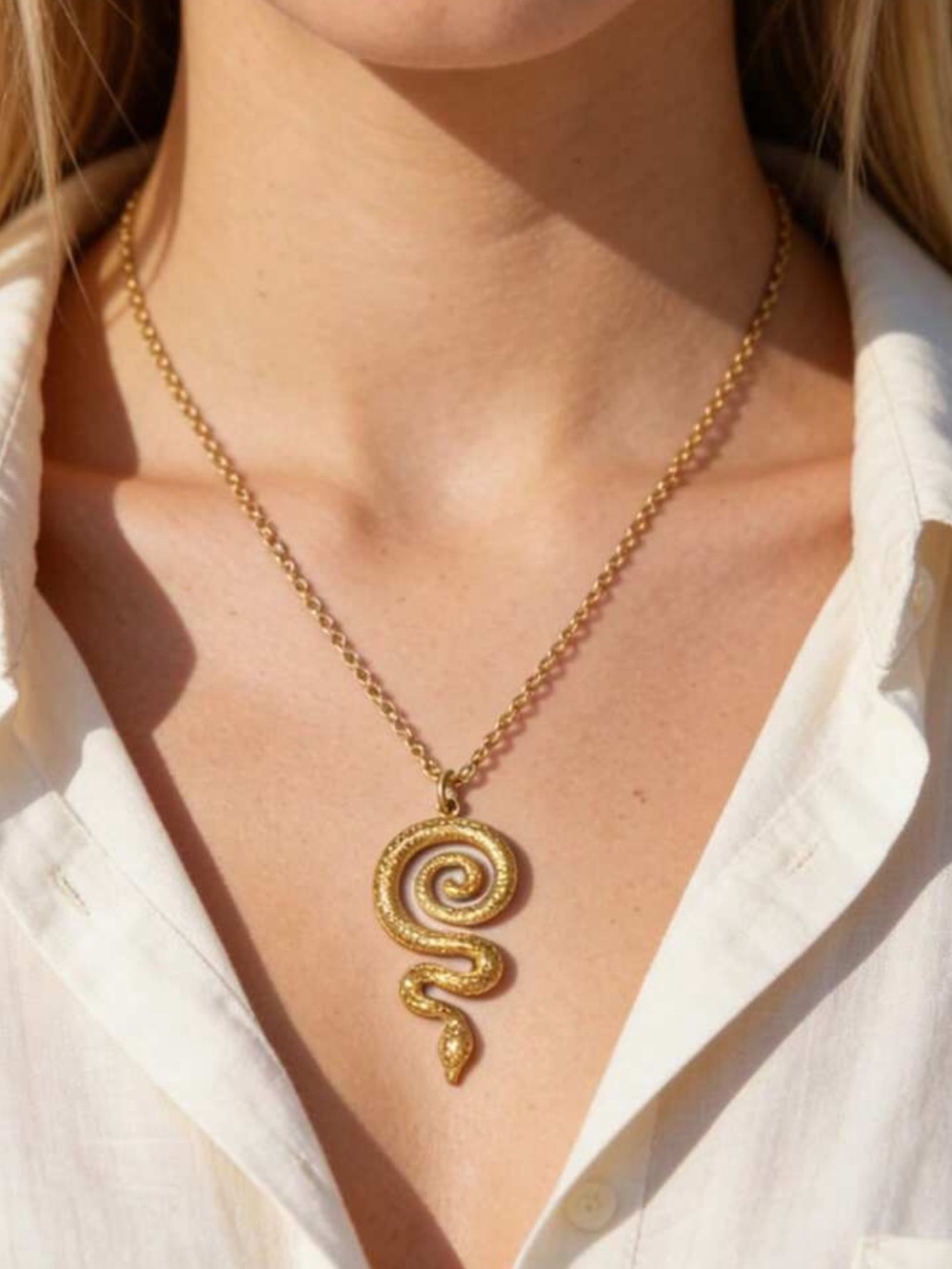 Gold Spiral Snake Pendant Necklace R736